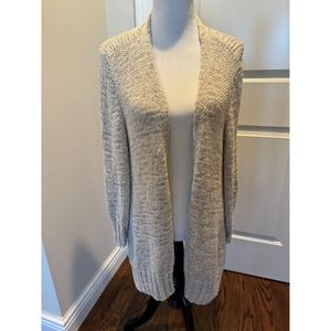 EILEEN FISHER Fishnet Knit Beige Open Front Long Cardigan SZ XL EUC Made in USA